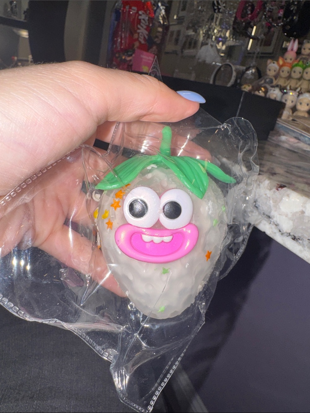 Kids White Strawberry Bath Toy with Green Top by